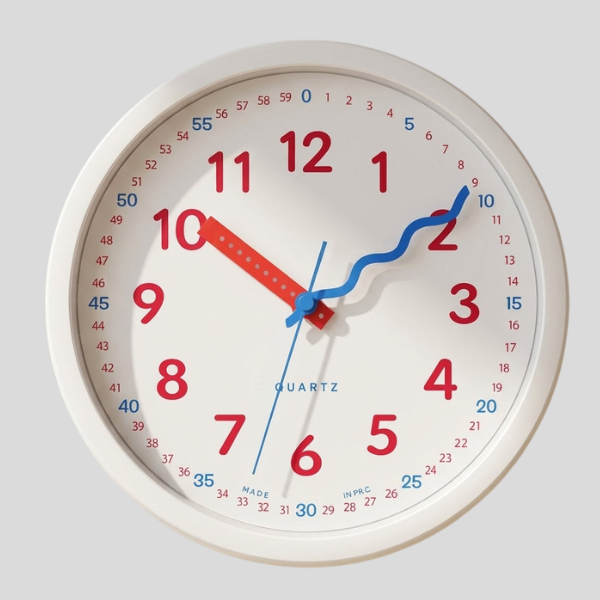 Timewise Learning Wall Clock – Educational Kids Classroom Playroom Silent Analog Quartz White