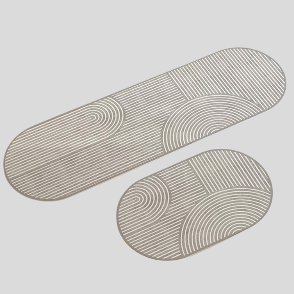 Lineo Kitchen Floor Mat Set – Non-Slip Absorbent Runner Rug Grey Geometric Stripe Pattern Water-Resistant