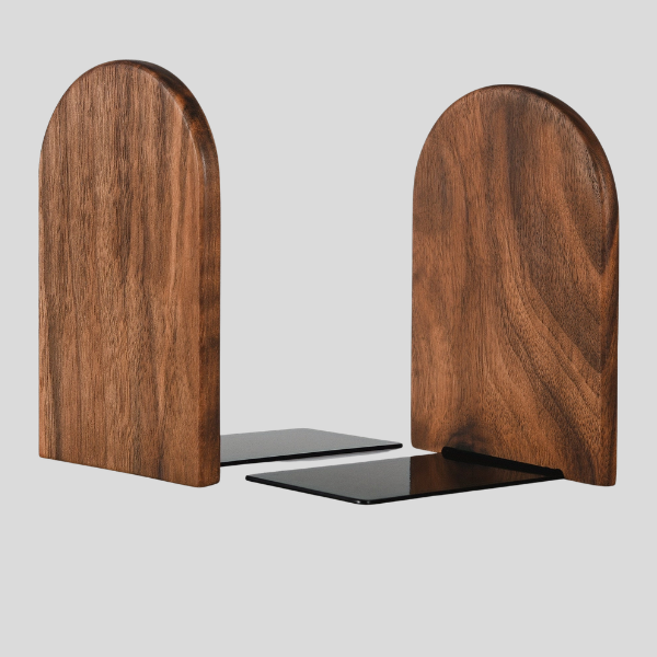Valterra Arch Bookends – Walnut Wood Book Holders Heavy Duty Desk Shelf Office Decor Organizer