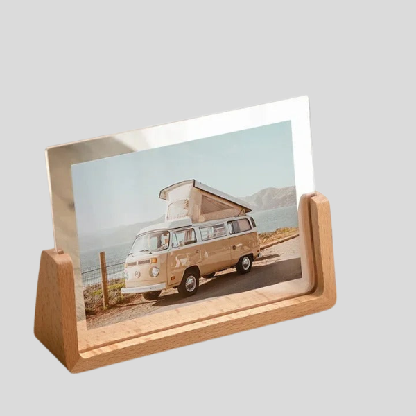 Acrevo Desktop Photo Frame – Acrylic Picture Display Beech Wood Base Decorative Home Office