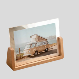 Acrevo Desktop Photo Frame – Acrylic Picture Display Beech Wood Base Decorative Home Office