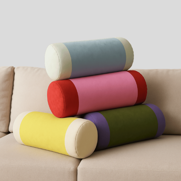 Velura Bolster Pillow – Velvet Colorblock Decorative Lumbar Cushion Sofa Bedroom Living Room