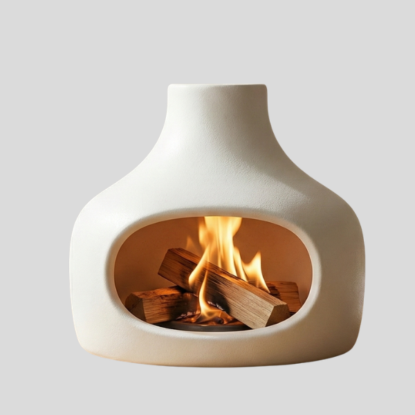 Ovalo Ceramic Fireplace – Tabletop Indoor Decorative Fire Pit Chimney Style Wood Burning Portable