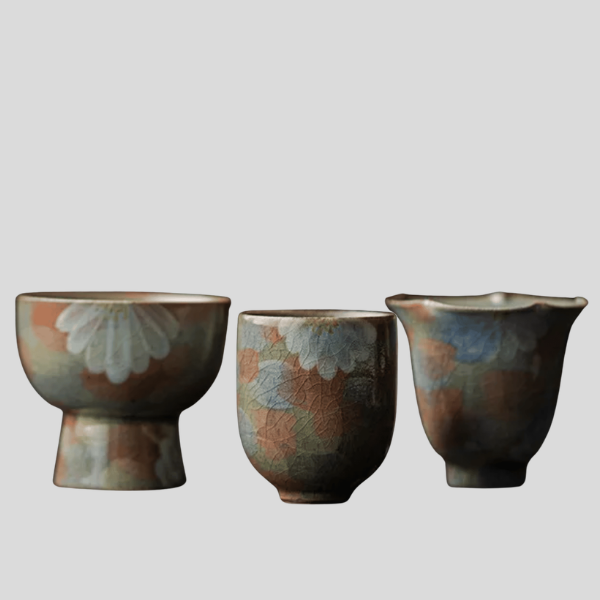 Kōyō Ember Ceramic Teacup Set – Handcrafted Japanese Tea Cups Artisan Pottery Home Decor
