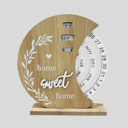 Crescen Perpetual Calendar – Wooden Desktop Calendar Rotating Date Wheel Month Day Home Decor