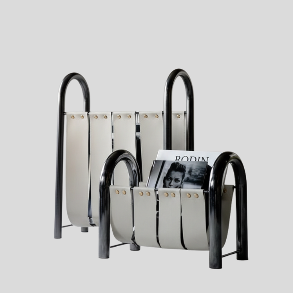 Arkos Leather Magazine Rack – Modern Metal Frame Decorative Storage Living Room Bedroom Home Decor