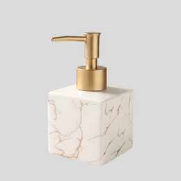 Vellaro Soap Dispenser – Marble Ceramic Bathroom Countertop Accessory Brushed Gold Pump Bottle
