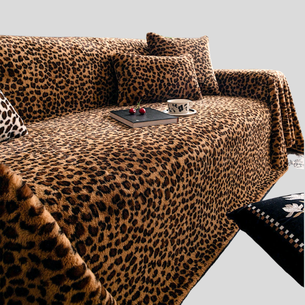 Savara Leopard Sofa Cover – Plush Animal Print Couch Slipcover Living Room Furniture Protector