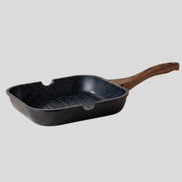 Gravina Square Grill Pan – Nonstick Granite Stone Ridged Induction Frying Pan Wood Handle Kitchen