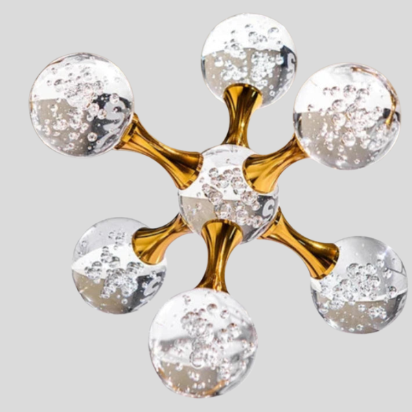 Solexis Molecule Desk Ornament – Glass Bubble Gold Metal Decorative Home Office Paperweight Sculpture
