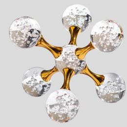 Solexis Molecule Desk Ornament – Glass Bubble Gold Metal Decorative Home Office Paperweight Sculpture