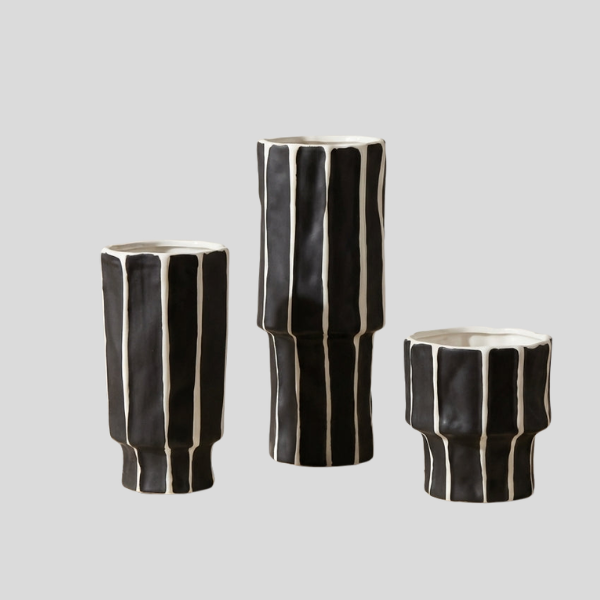 Straton Ceramic Vase Set – Black White Striped Decorative Porcelain Flower Vases Living Room Table
