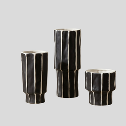 Straton Ceramic Vase Set – Black White Striped Decorative Porcelain Flower Vases Living Room Table