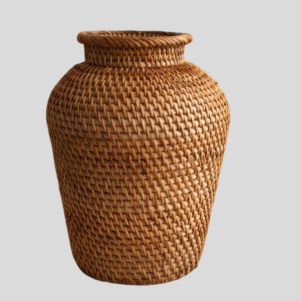 Tessaro Woven Vase – Handcrafted Rattan Decorative Vase Natural Wicker Table Centerpiece Boho