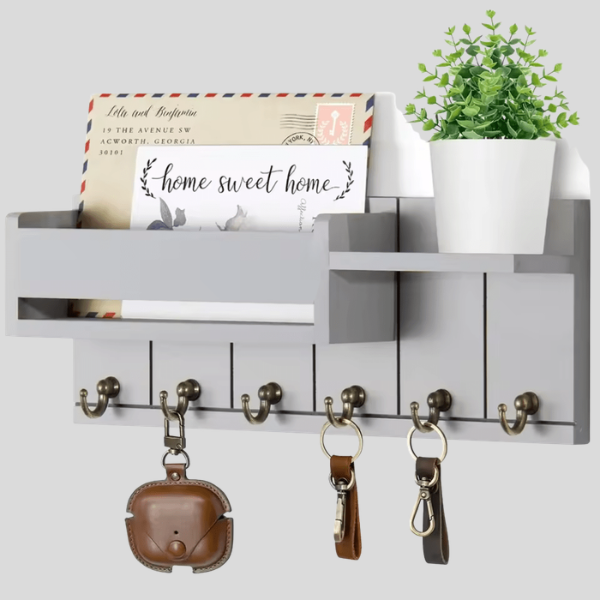 Caldwell Mail Organizer – Wall Mounted Key Holder Mail Slot Entryway Decor Hooks Storage Rack