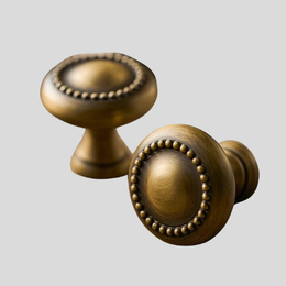 Bronzelle Cabinet Knob – Vintage Brass Round Drawer Pull Decorative Beaded Hardware Kitchen Dresser