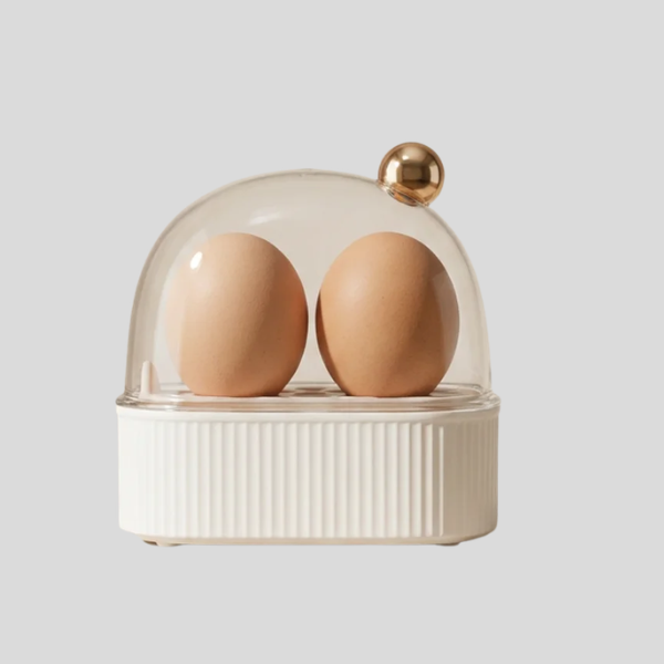 Ribben Dome Egg Cooker – Electric Compact Kitchen Appliance Two Egg Capacity Glass Lid White Ceramic