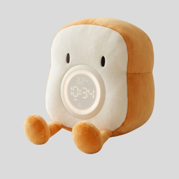 Toasty Toast Alarm Clock – LED Plush Digital Night Light Rechargeable Kids Bedroom Bedside Clock Snooze