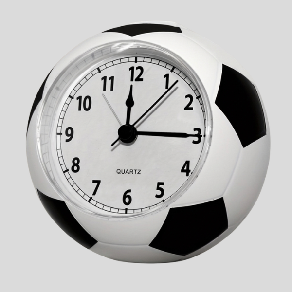 Striker Soccer Ball Alarm Clock – Kids Sports Bedroom Desk Table Quartz Battery Operated Round Novelty