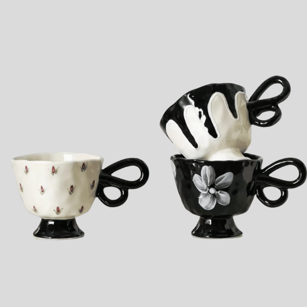 Fiora Butterfly Ceramic Cup Set – Decorative Floral Handled Mugs Modern Home Decor Vanity Display