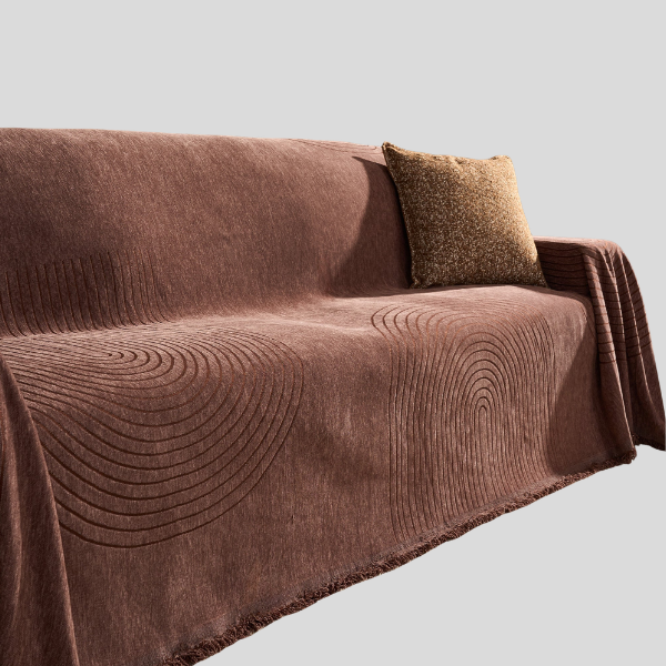 Arven Textured Sofa Throw – Chenille Quilted Arc Pattern Couch Cover Living Room Furniture Protector