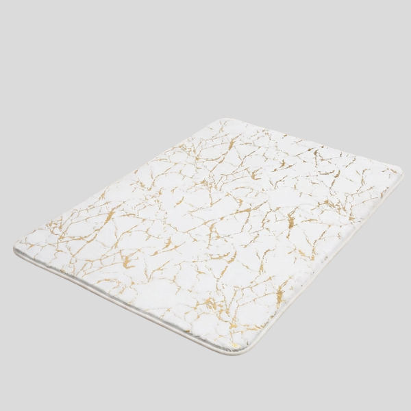 Veinara Marble Bath Mat – White Gold Crackle Pattern Non-Slip Bathroom Rug Soft Absorbent Memory Foam