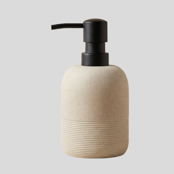 Stratum Stone Soap Dispenser – Resin Sandstone Textured Bathroom Countertop Pump Modern Decor
