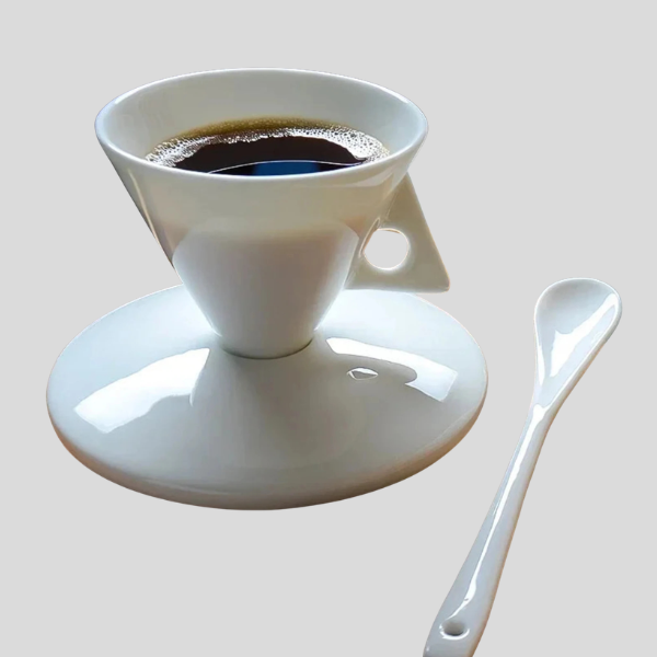 Celeste Espresso Cup Set – Modern White Porcelain Coffee Cups Saucers Spoons Kitchen Dining Tableware