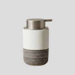 Stratum Ridge Soap Dispenser – Ceramic Bathroom Pump Bottle Matte White Gray Textured Kitchen