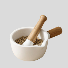 Verano Mortar Pestle Set – Ceramic Bowl Acacia Wood Handle Kitchen Spice Grinder Home Decor