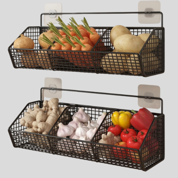 Griston Wire Storage Basket – Wall Mounted Kitchen Organizer Fruit Vegetable Holder Metal Rack Pantry