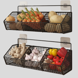 Griston Wire Storage Basket – Wall Mounted Kitchen Organizer Fruit Vegetable Holder Metal Rack Pantry