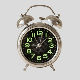 Brinley Twin Bell Alarm Clock – Retro Metal Silent Quartz Luminous Nightstand Bedroom Desk Clock