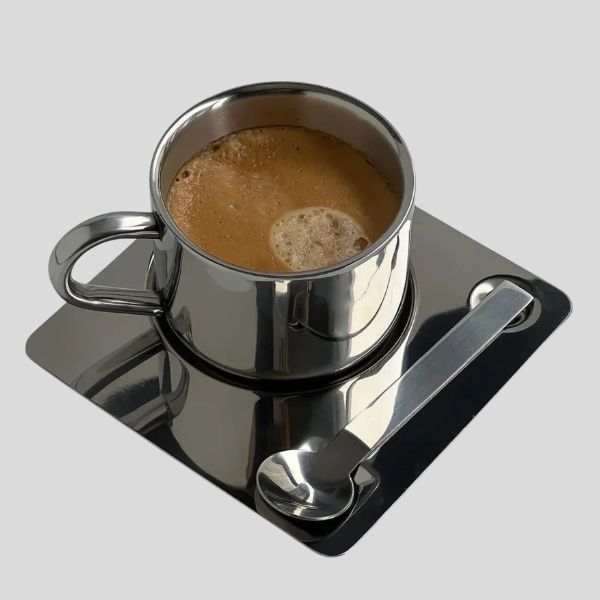 Briston Coffee Cup Set – Stainless Steel Insulated Mug Saucer Spoon Double Wall Gift Set