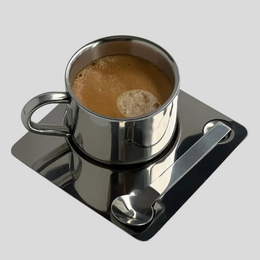 Briston Coffee Cup Set – Stainless Steel Insulated Mug Saucer Spoon Double Wall Gift Set
