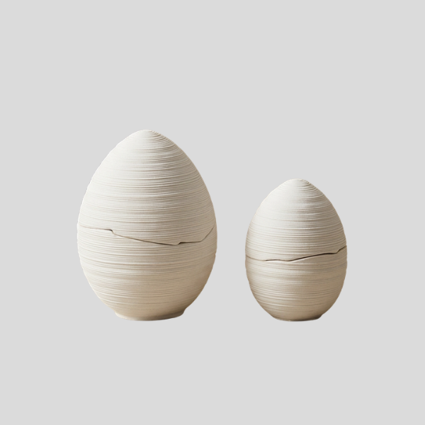 Ovalyn Ceramic Egg Bowl – White Textured Decorative Storage Jar Lidded Container Modern Home Decor
