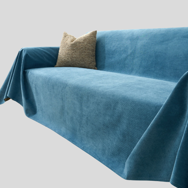 Cascada Velvet Sofa Throw – Heathered Blue Soft Fabric Couch Cover Living Room Bedroom Furniture Protector