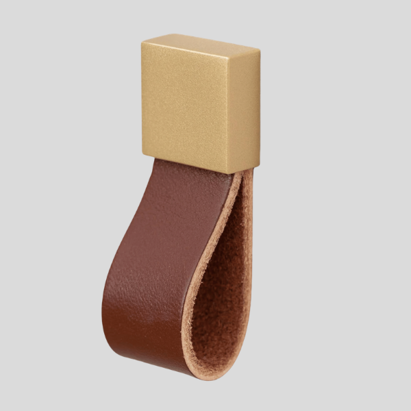 Cordova Leather Cabinet Pull – Brass Modern Drawer Handle Kitchen Bathroom Furniture Hardware