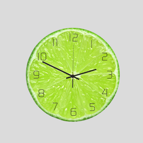Citro Slice Wall Clock – Round Decorative Lime Fruit Kitchen Living Room Bedroom Home Decor
