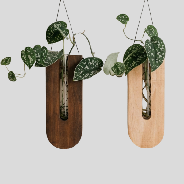 Verdant Wall Planter – Hanging Wood Glass Vase Holder Living Room Bedroom Decorative Wall Mounted