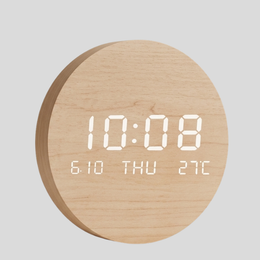 Tempus Round Digital Clock – LED Wooden Alarm Clock Temperature Display Bedroom Office Desk Decor