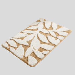 Palmera Botanical Bath Mat – Microfiber Non Slip Bathroom Rug Soft Absorbent Washable Beige White Leaf