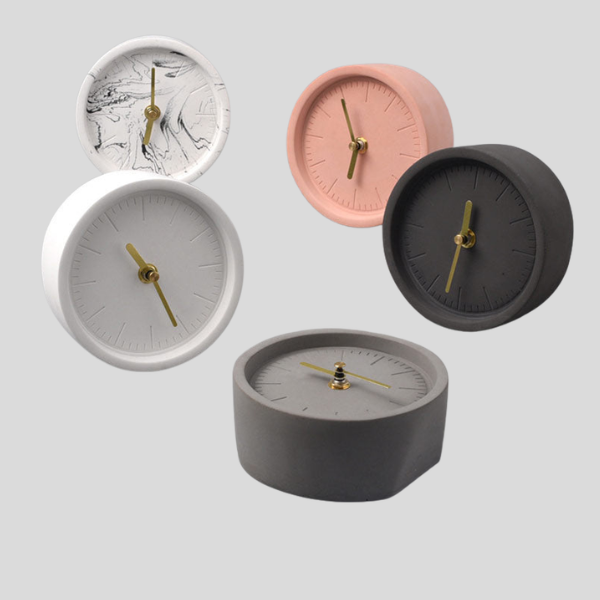 Caldex Round Desk Clock – Concrete Analog Minimalist Modern Table Clock Battery Operated Silent Home Office