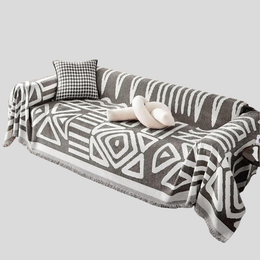 Kintara Sofa Throw – Geometric Tribal Pattern Couch Cover Grey White Cotton Woven Blanket Living Room