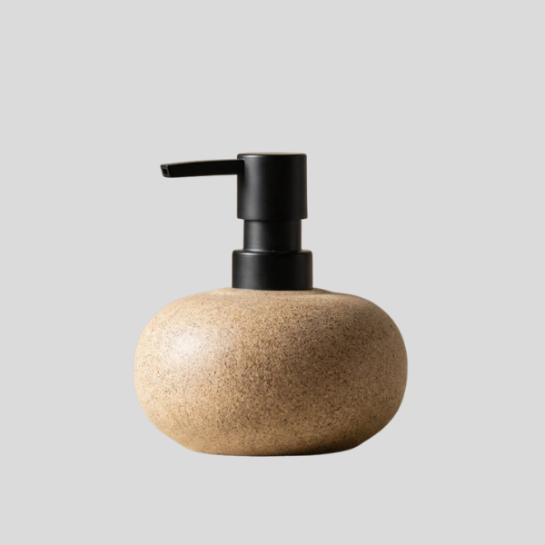 Riverstone Soap Dispenser – Ceramic Matte Brown Pebble Bathroom Kitchen Countertop Accessory Decorative