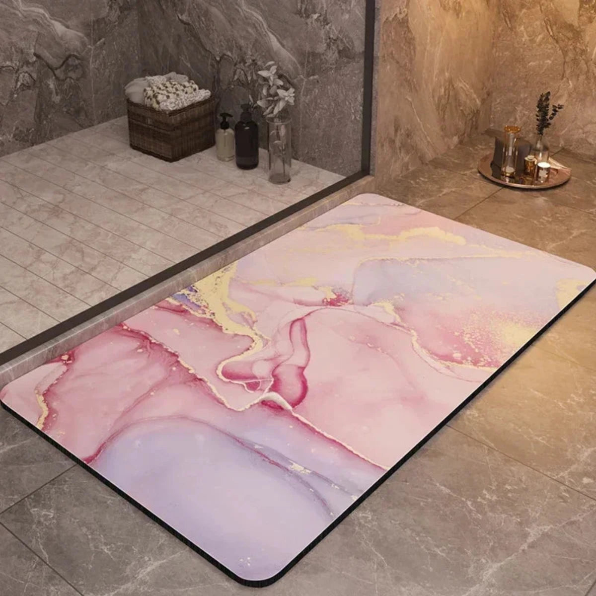 Velanor Marble Bath Mat – Non Slip Rubber Backed Absorbent Quick Dry Bathroom Floor Rug