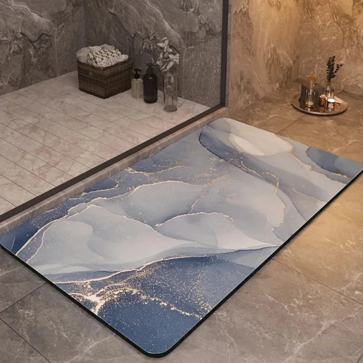 Velanor Marble Bath Mat – Non Slip Rubber Backed Absorbent Quick Dry Bathroom Floor Rug