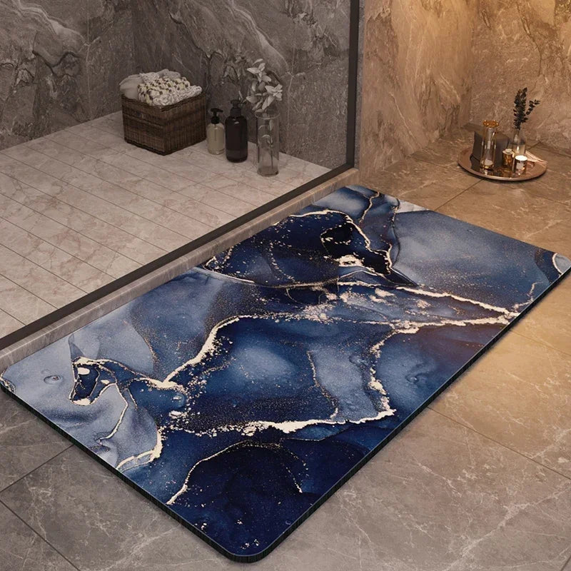 Velanor Marble Bath Mat – Non Slip Rubber Backed Absorbent Quick Dry Bathroom Floor Rug