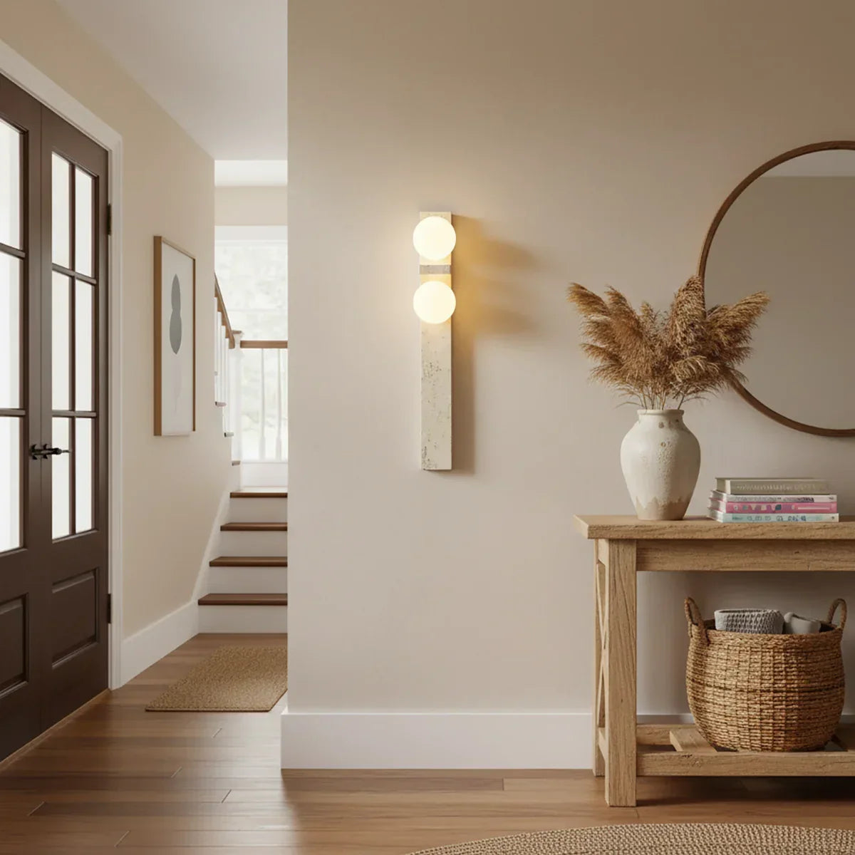 Revere Travertine Wall Sconce – Warm Diffused Light Natural Stone Wall Fixture Living Rooms