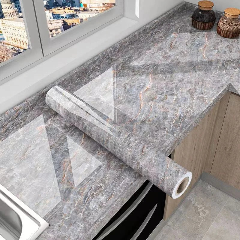 Stratum Marble Wallpaper Roll – Self Adhesive Peel Stick Removable Waterproof Gray Brown Stone Texture